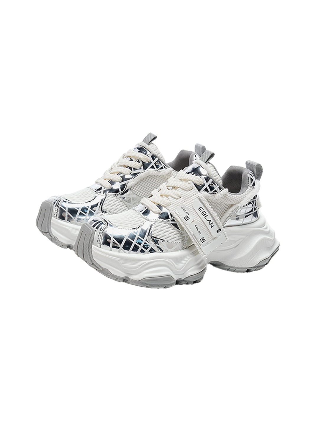 EBLAN | Silver Chunky Mesh Joggers Street Style - PSYLOS 1, EBLAN | Silver Chunky Mesh Joggers Street Style, Shoes, EBLAN, PSYLOS 1